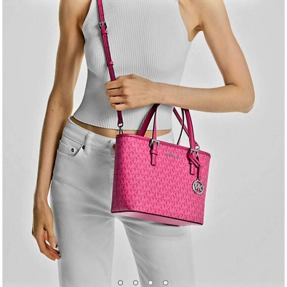 MICHAEL KORS OUTLET JET SET EXTRA SMALL LOGO ZIP TOP TOTE BAG - Picture 4 of 6